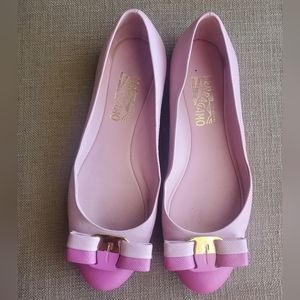 Salvatore Ferragamo Pink Two Tone Vera Flats
